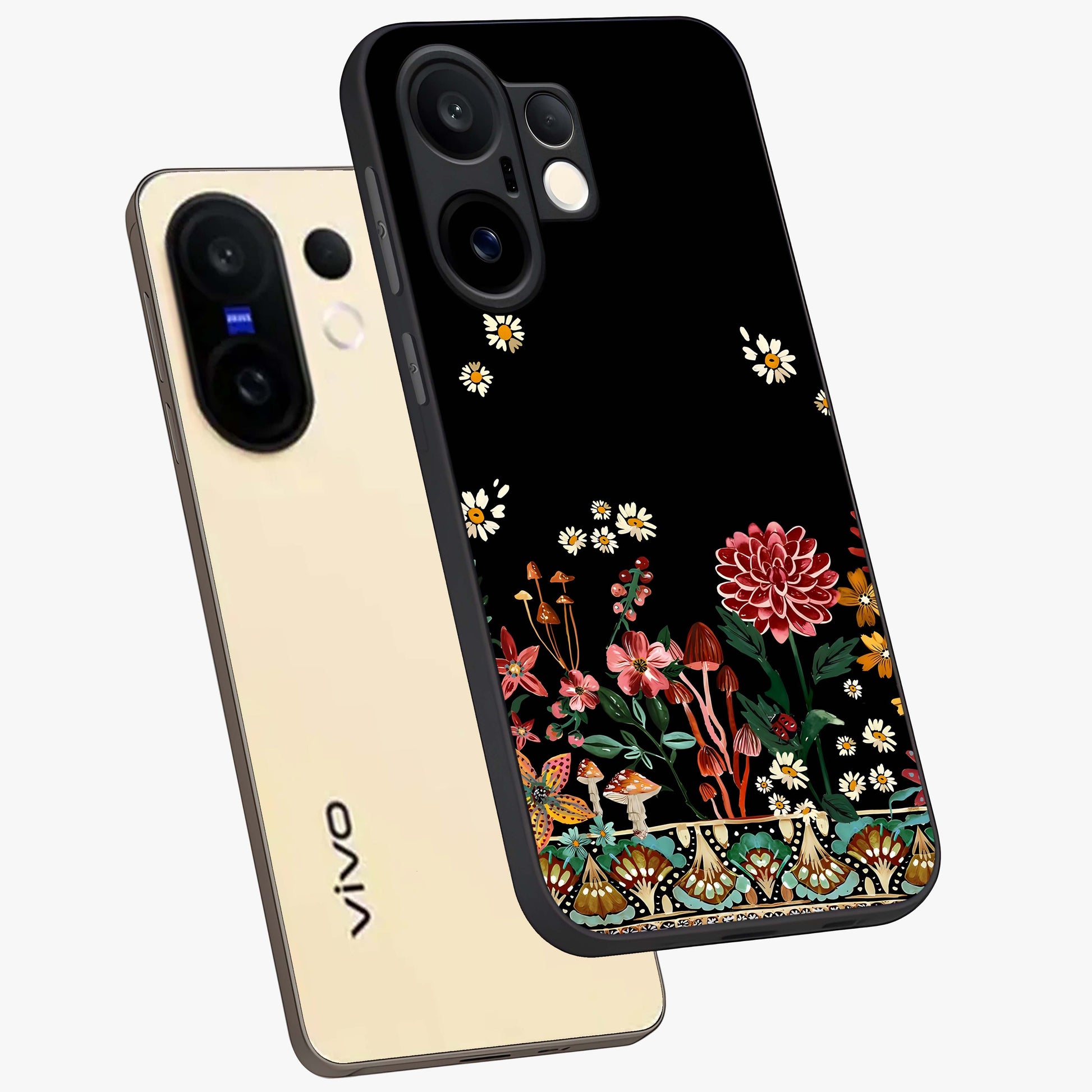Midnight Bloom Pattern Glass Case displayed in angled mockup highlighting elegant flower design with midnight aesthetic style.