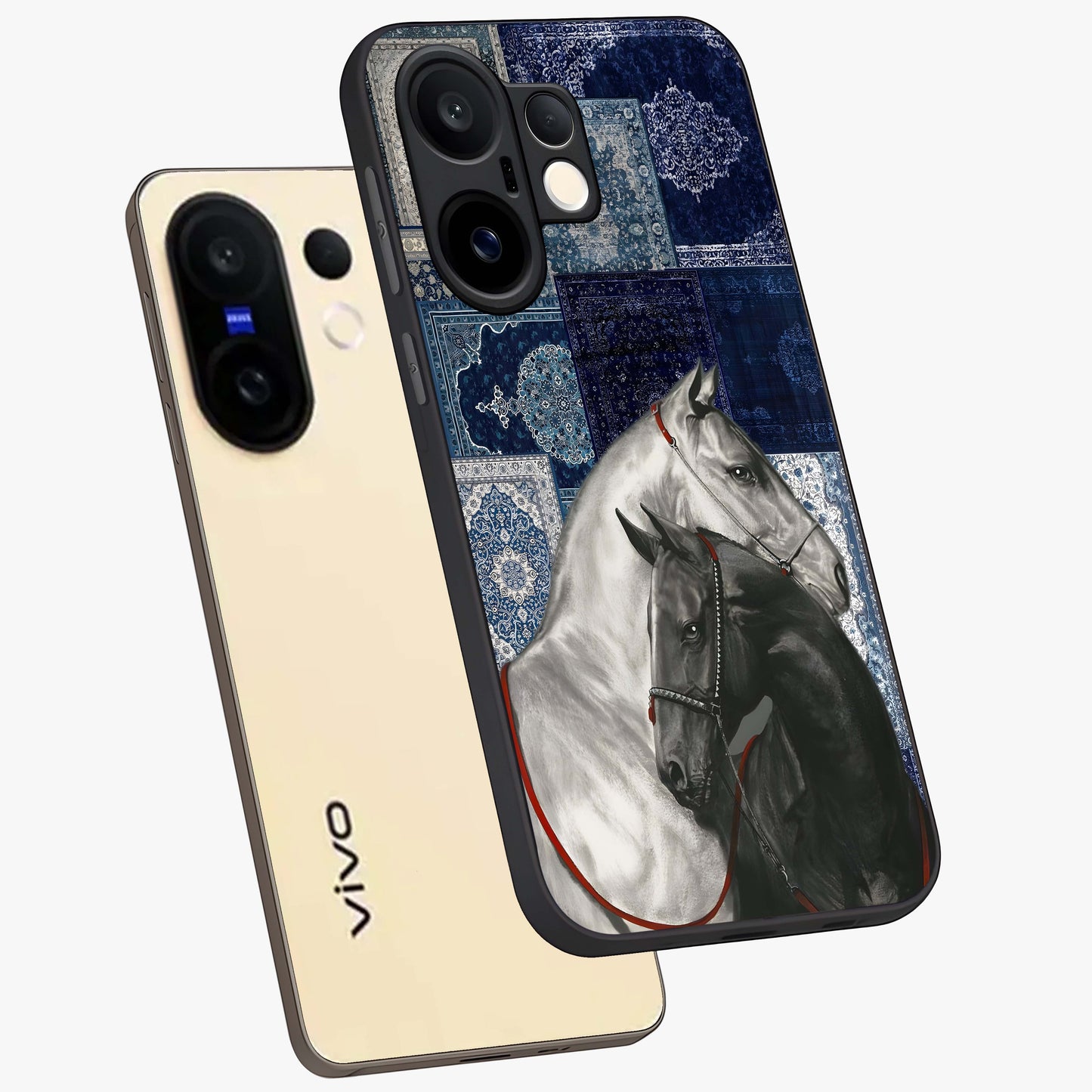 Midnight Stallion Blues Glass Case displayed in angled mockup highlighting powerful stallion illustration with deep midnight tones.