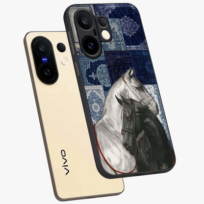 Midnight Stallion Blues Glass Case displayed in angled mockup highlighting powerful stallion illustration with deep midnight tones.