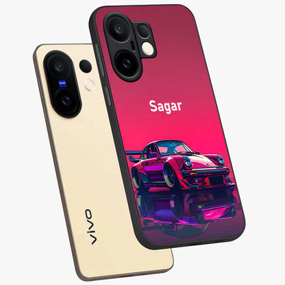Neon Pink Porsche Glass Case displayed in angled mockup highlighting sleek neon pink car design with racing aesthetic.