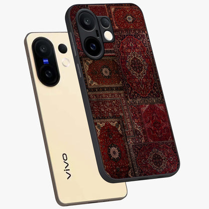 Persian Velvet Tale Glass Case displayed in angled mockup highlighting ornate textile inspired design with royal aesthetic.