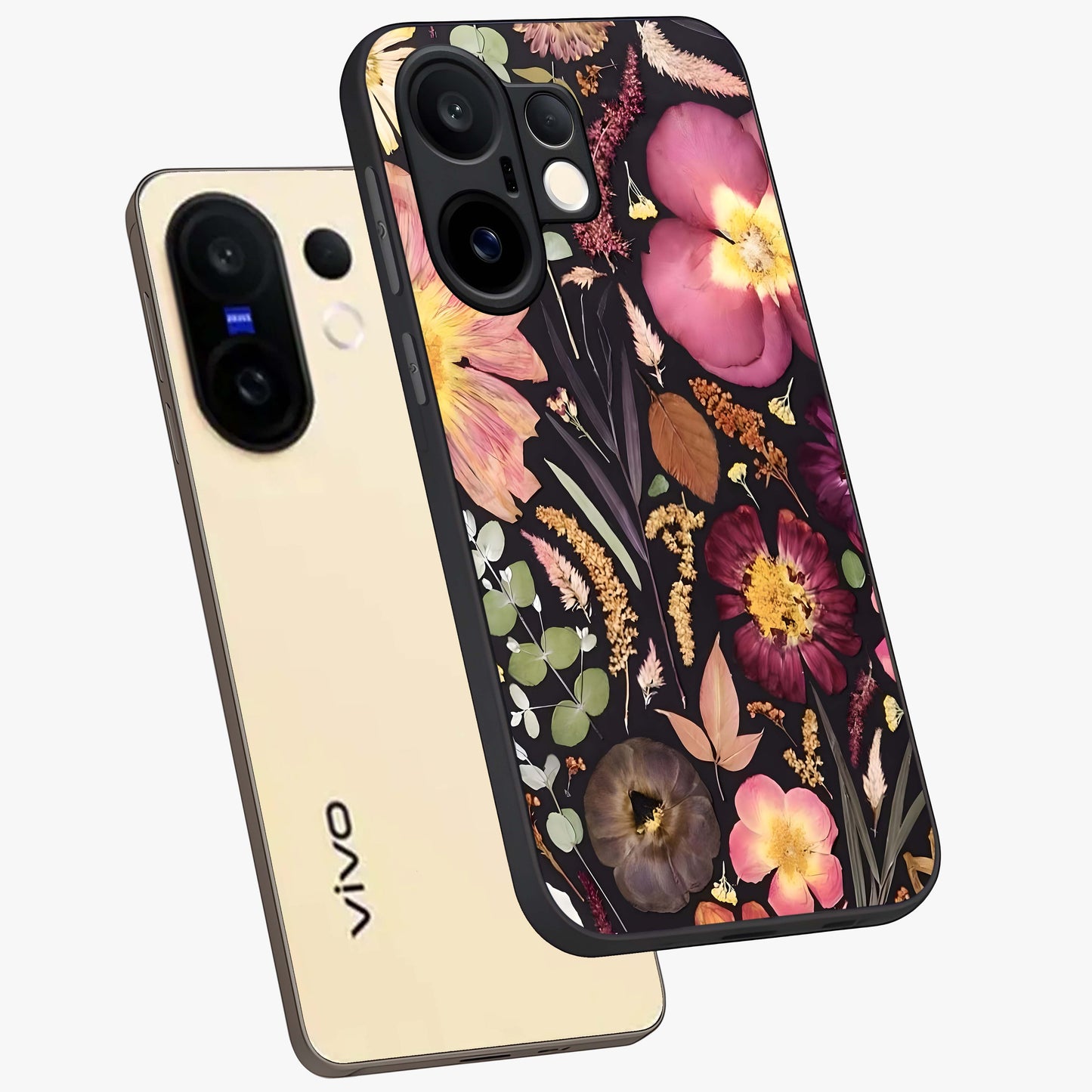 Petal Dream Tapestry Glass Case displayed in angled mockup highlighting decorative petal pattern with elegant botanical aesthetic.