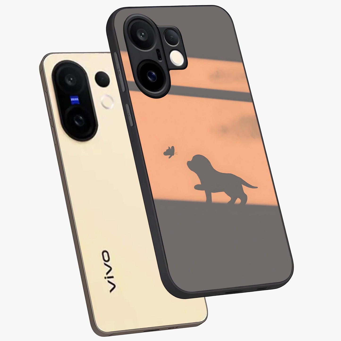 Puppy Shadow Art Glass Case displayed in angled mockup highlighting playful dog illustration with artistic shadow aesthetic.