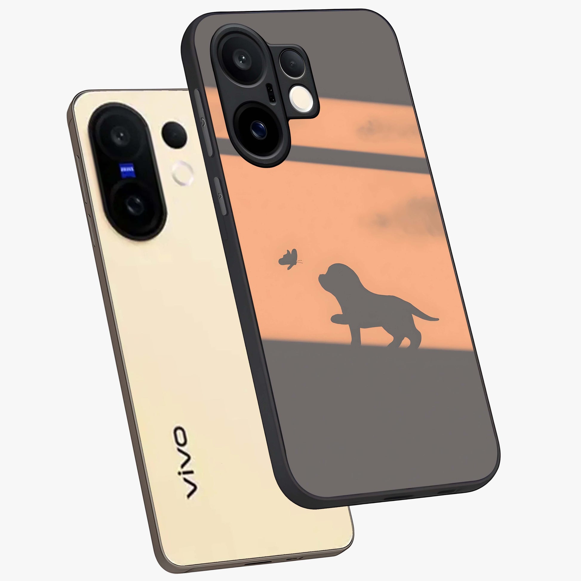 Puppy Shadow Art Glass Case displayed in angled mockup highlighting playful dog illustration with artistic shadow aesthetic.