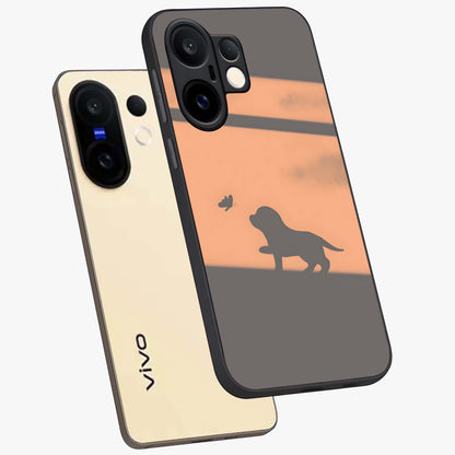 Puppy Shadow Art Glass Case displayed in angled mockup highlighting playful dog illustration with artistic shadow aesthetic.