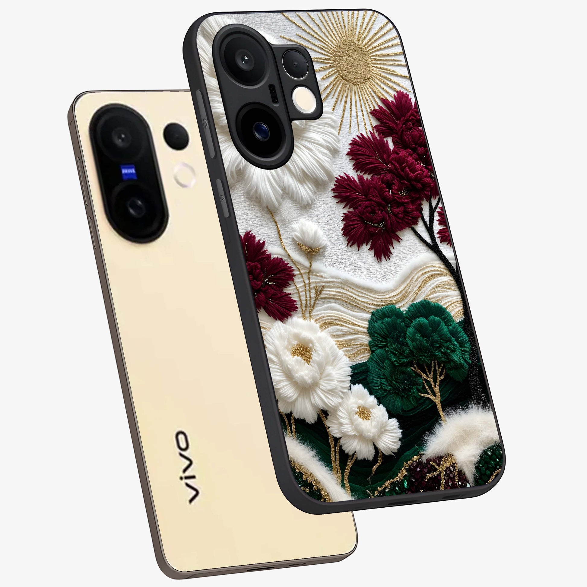 Radiant Bloom Elegance Glass Case displayed in angled mockup highlighting graceful floral design with radiant aesthetic style.