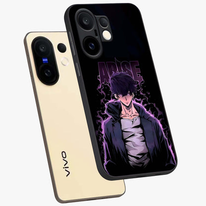 Shadow Monarch Awakening Glass Case displayed in angled mockup highlighting dramatic shadow warrior design with fantasy aesthetic.