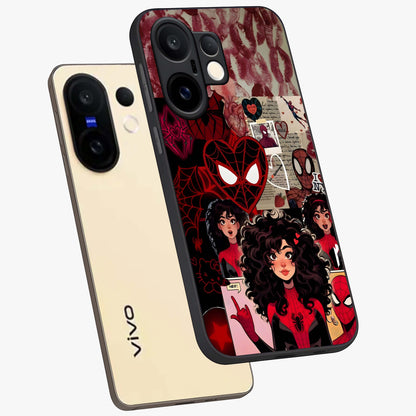 Spider Love Story Glass Case displayed in angled mockup highlighting expressive comic inspired design with playful aesthetic.