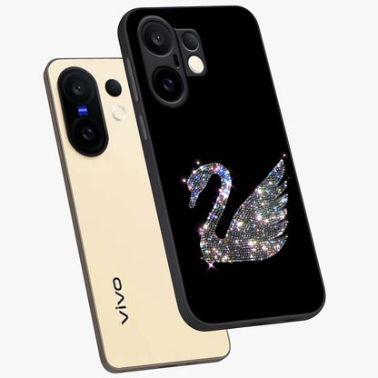 Starlit Swan Grace Glass Case displayed in angled mockup highlighting elegant swan illustration with dreamy celestial aesthetic.