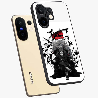 Uchiha Shadow Throne Glass Case displayed in angled mockup highlighting glowing aquatic design with celestial aesthetic.