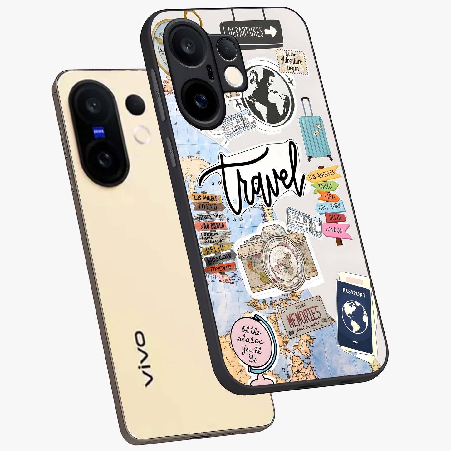 Wanderlust Journal Glass Case displayed in angled mockup highlighting adventure themed design with aesthetic travel vibe.