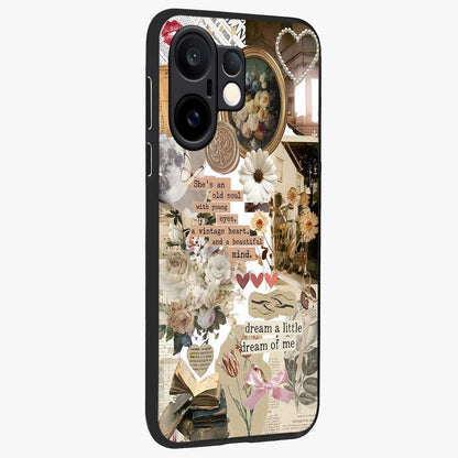 Aesthetic Brown Vintage Collage Glass Case upright view showcasing nostalgic retro artwork with stylish vintage theme.