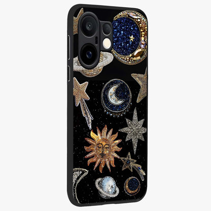 Celestial Gem Constellations Glass Case upright view showcasing cosmic constellation artwork with celestial aesthetic style.