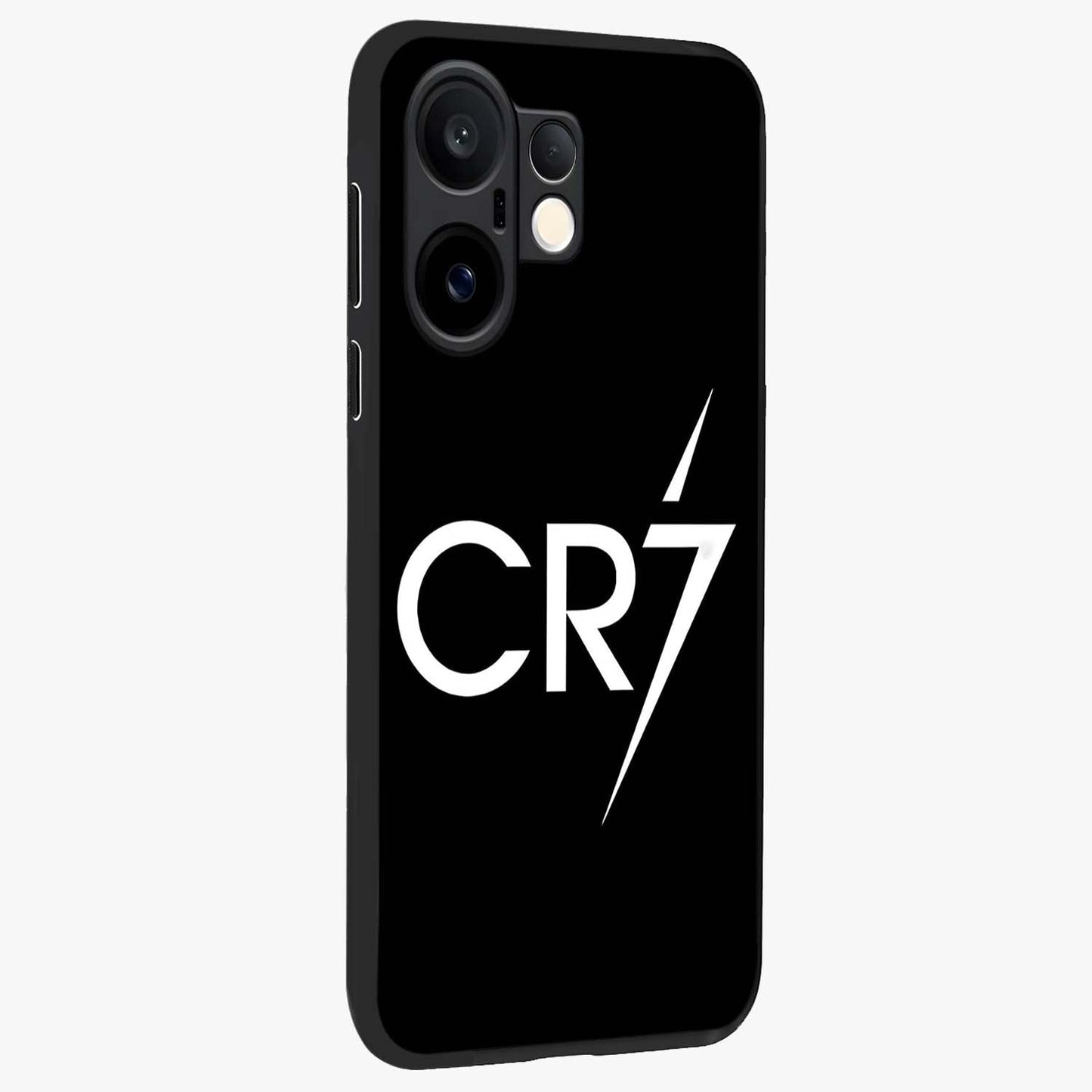 Cr7 Elite Strike Glass Case upright view showcasing energetic football inspired design with modern sports aesthetic.