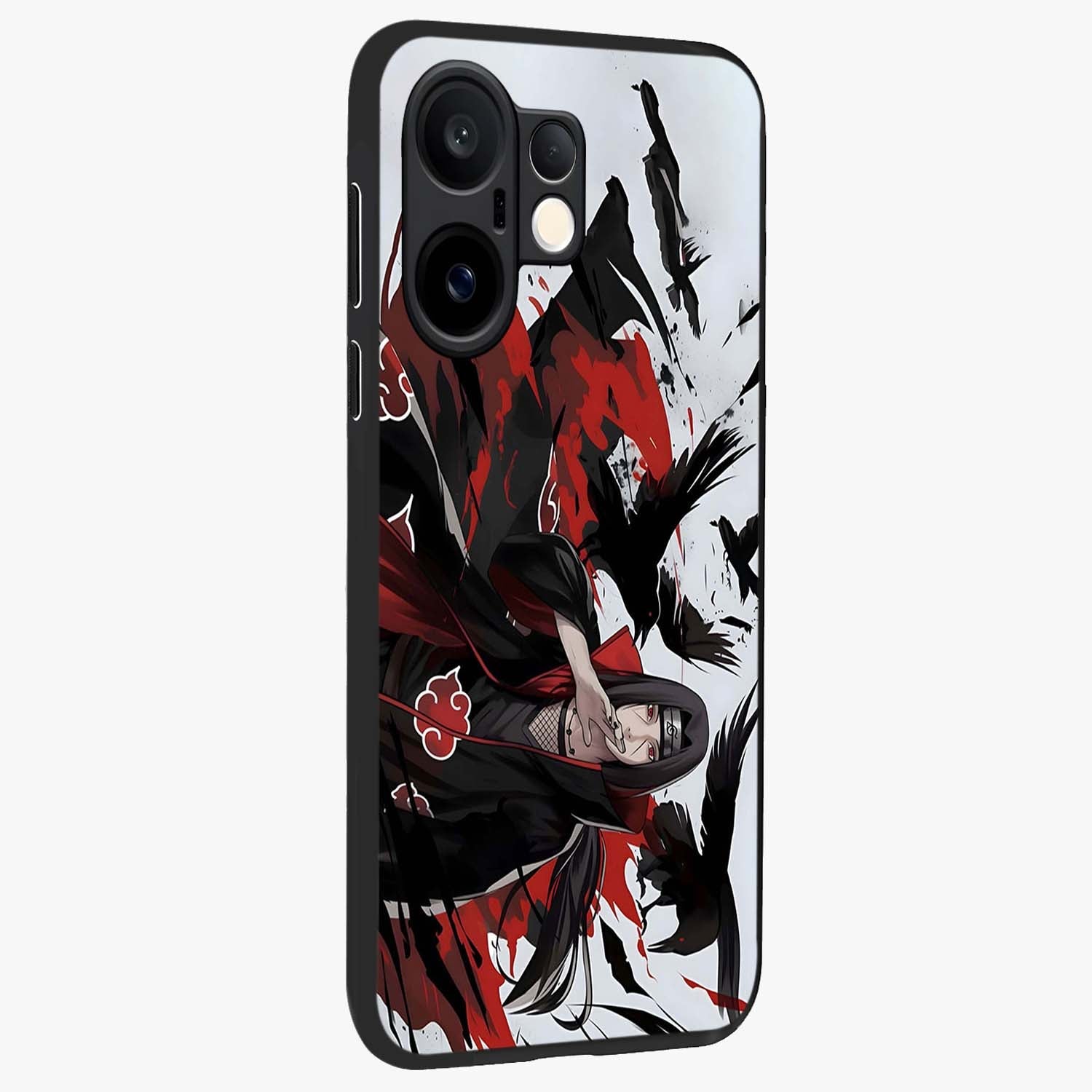 Crimson Crow Illusion Glass Case upright view showcasing striking crow illusion artwork with intense crimson theme.