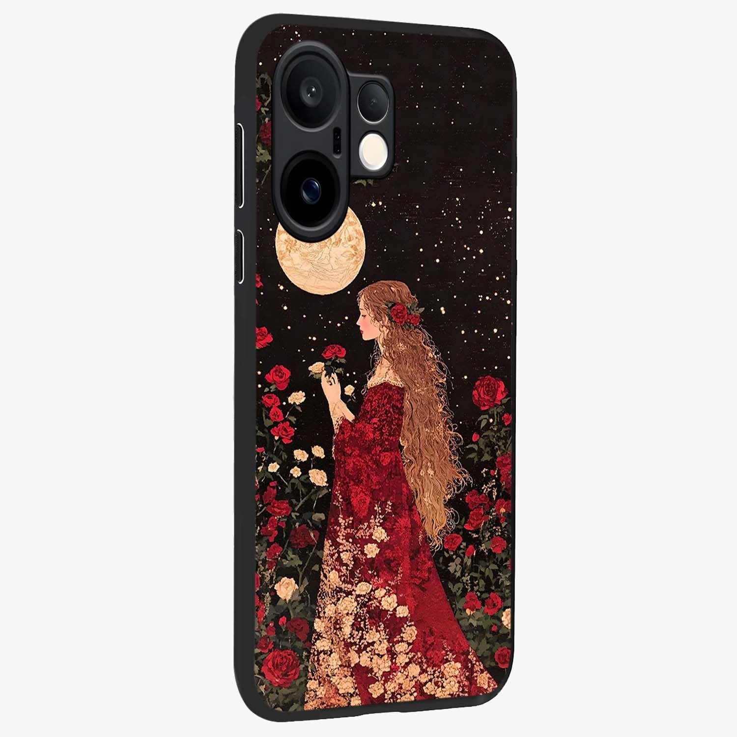 Crimson Dreams Glass Case upright view showcasing dreamy red toned artwork with modern aesthetic style.