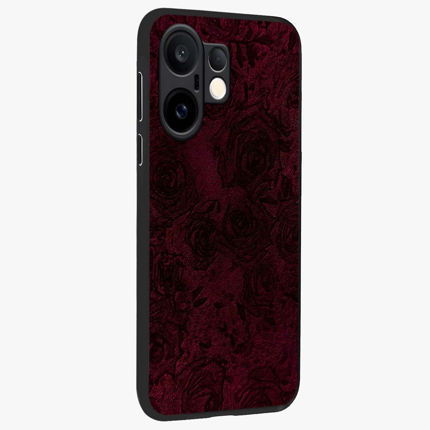 Crimson Fade Flow Glass Case upright view showcasing dynamic crimson flow artwork with stylish abstract theme.