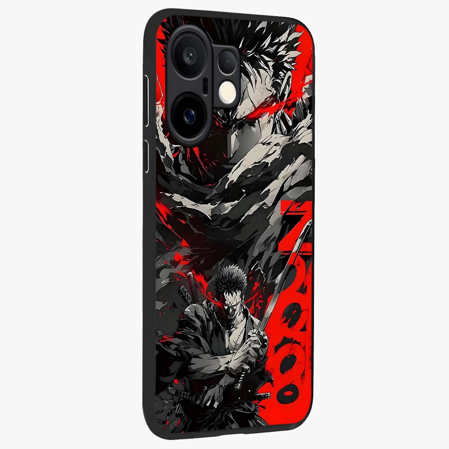 Demon Sword Resolve Glass Case upright view showcasing dramatic warrior artwork with intense battle theme.
