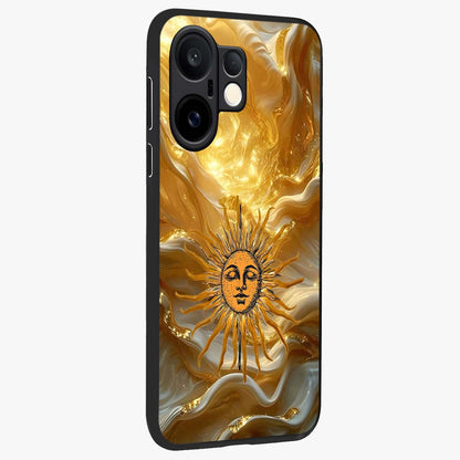 Eternal Golden Glow Glass Case upright view showcasing luminous golden artwork with luxurious visual theme.