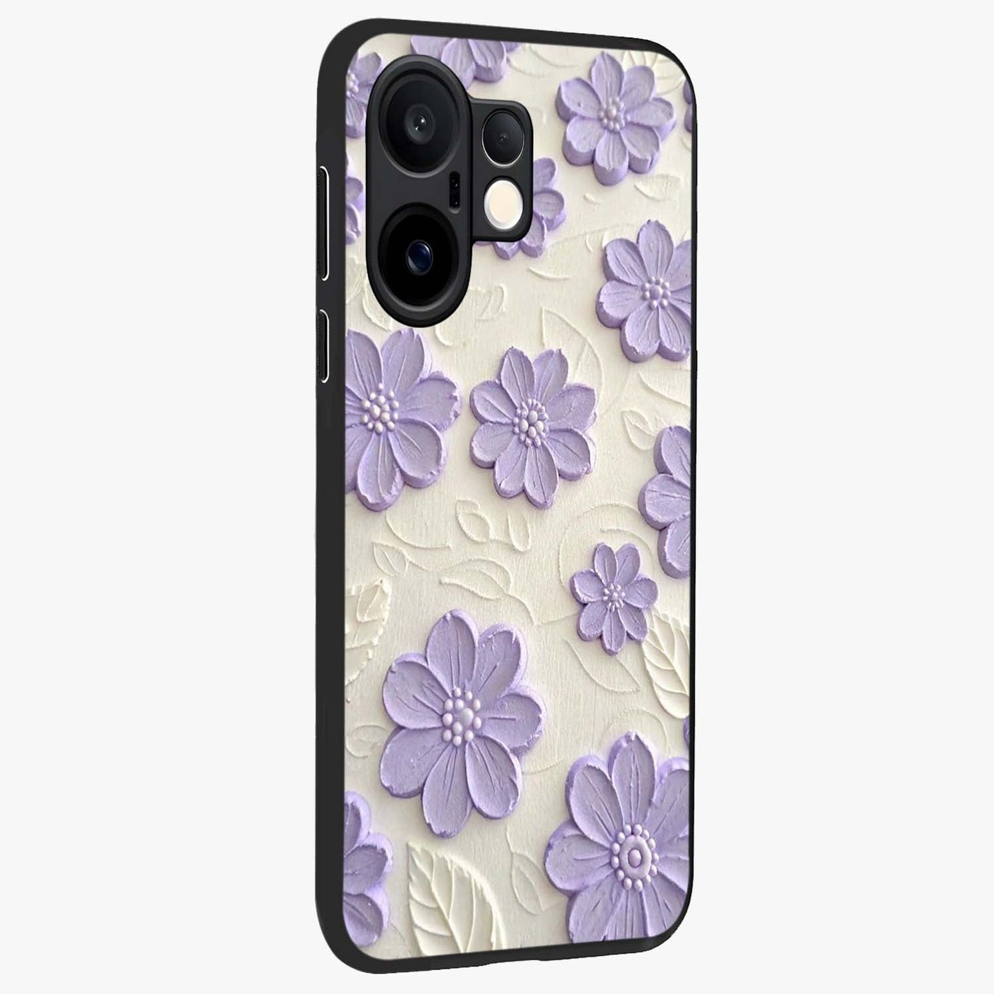 Floral Wall Art With Purple Flowers Glass Case upright view showcasing elegant purple flower artwork with decorative floral theme.