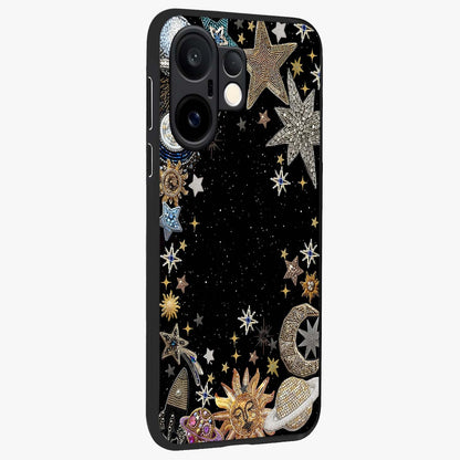 Galactic Jewel Stars Glass Case upright view showcasing glittering star jewel artwork with vibrant galaxy theme.