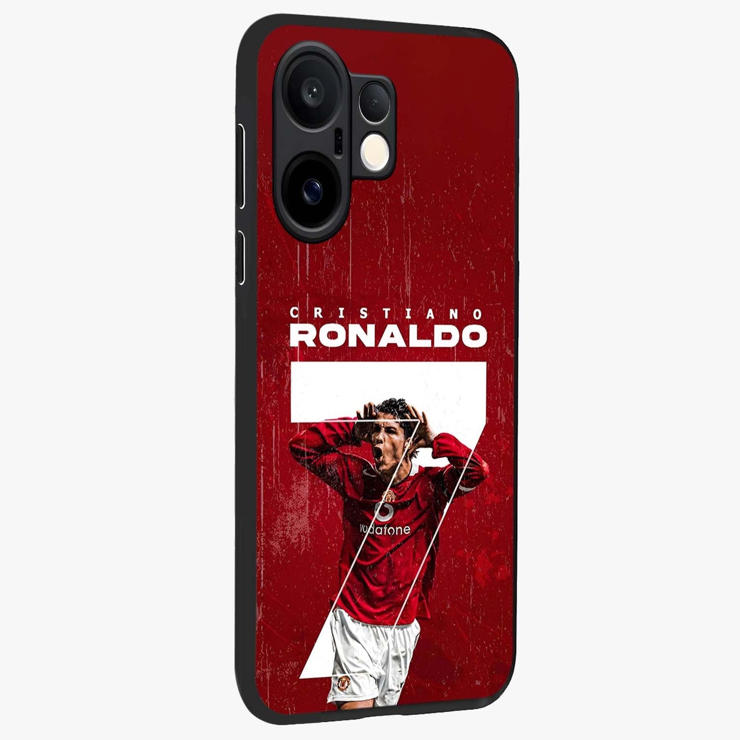 Goal Celebration Legacy Glass Case upright view showcasing dynamic football inspired artwork with victory celebration aesthetic.