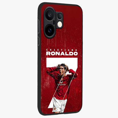 Goal Celebration Legacy Glass Case upright view showcasing dynamic football inspired artwork with victory celebration aesthetic.