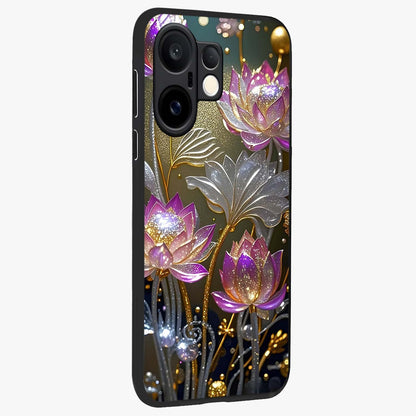 Golden Floral Majesty Glass Case upright view showcasing majestic floral artwork with rich decorative theme.