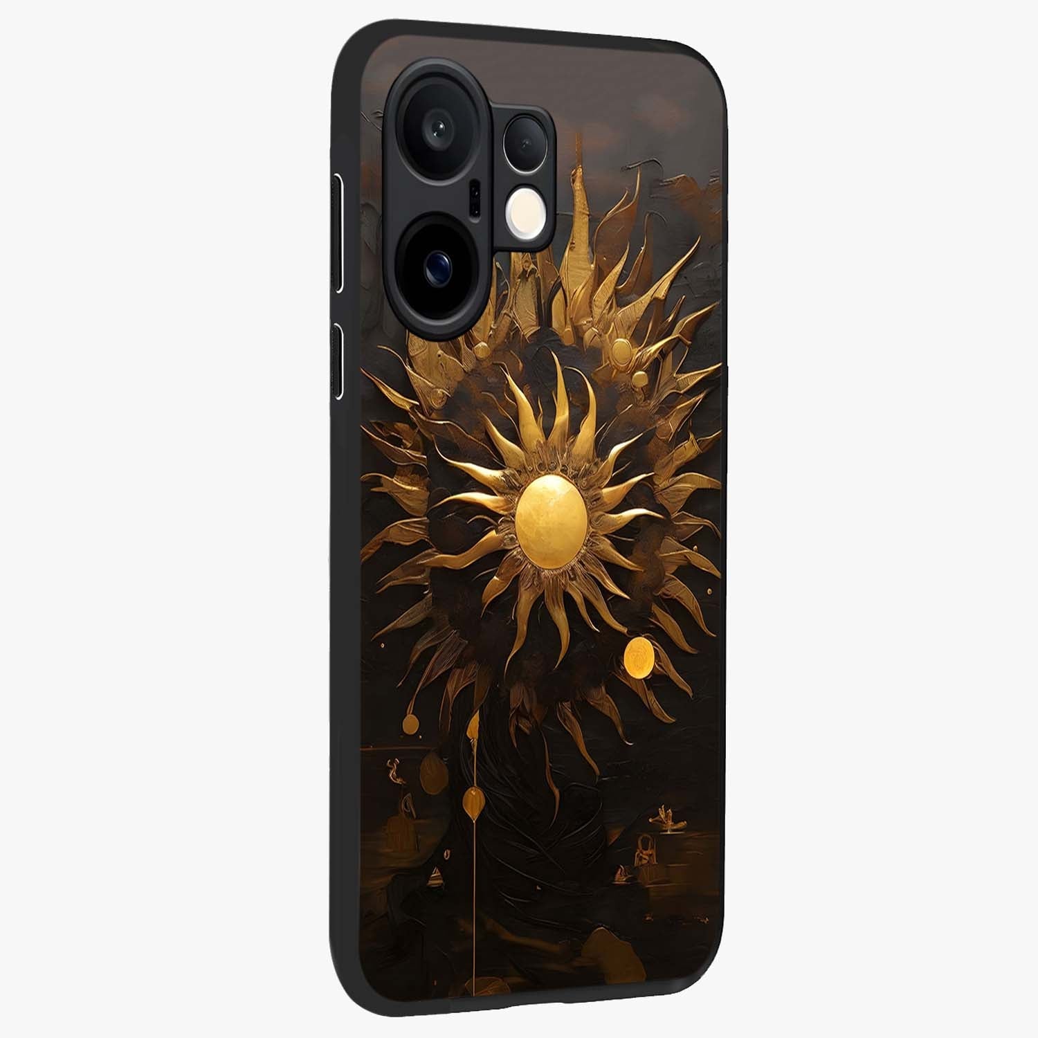 Golden Sun Majesty Glass Case upright view showcasing haunting graveyard artwork with dramatic dark theme.