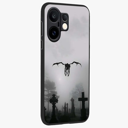 Graveyard Shadow Descent Glass Case upright view showcasing haunting graveyard artwork with dramatic dark theme.