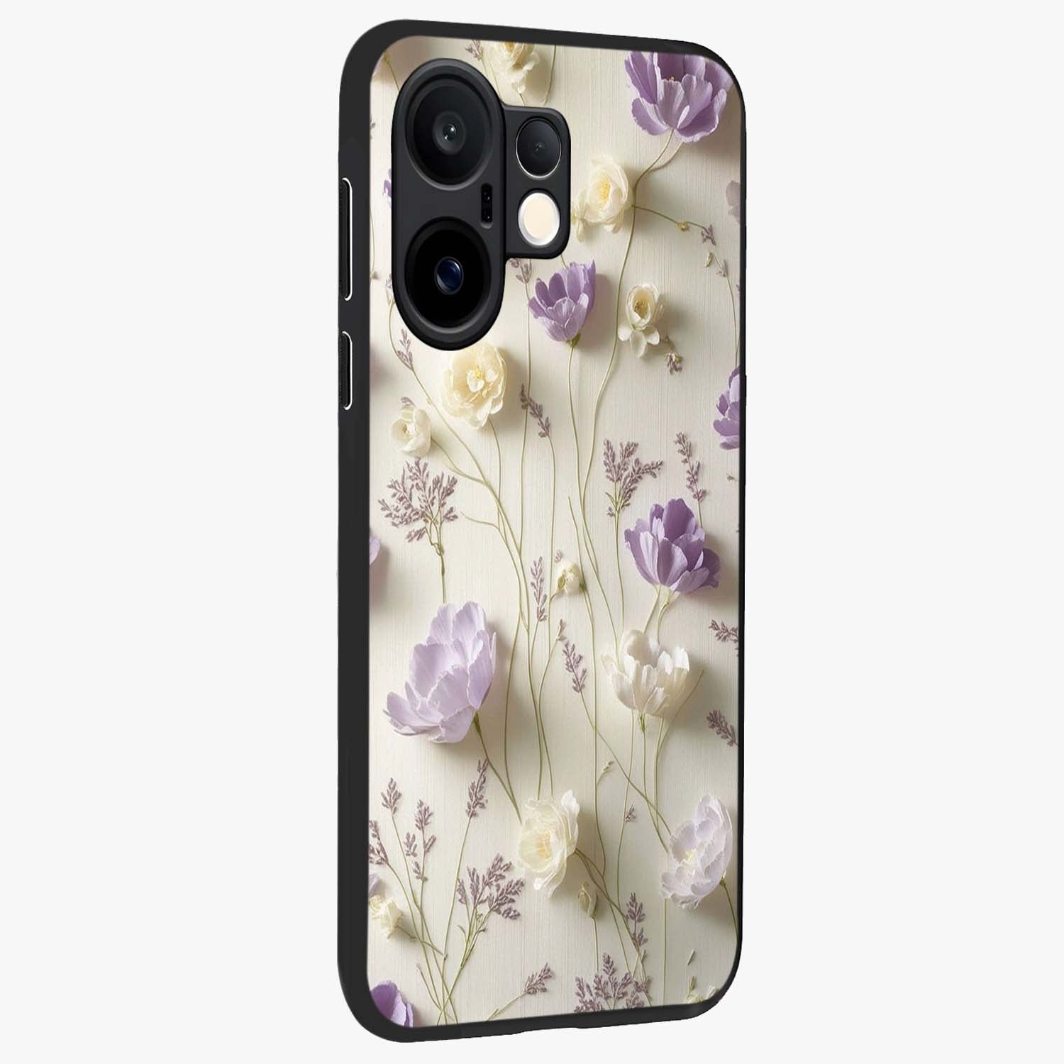 Lilac Breeze Harmony Glass Case upright view showcasing delicate lilac artwork with peaceful floral theme.