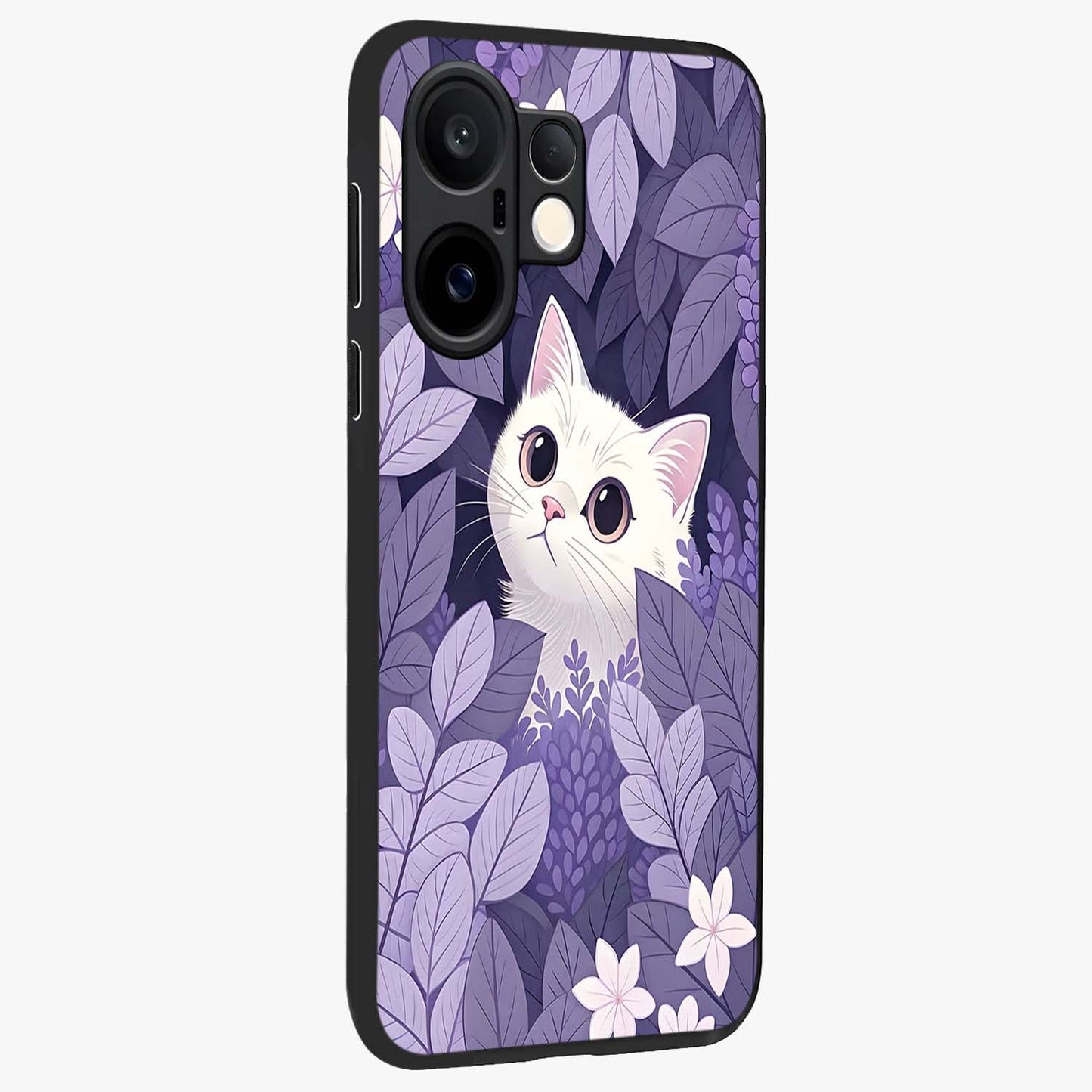 Lilac Hide Peek Cat Glass Case upright view showcasing charming cat artwork with adorable peek theme.