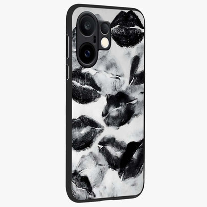 Midnight Kiss Marks Glass Case upright view showcasing stylish kiss mark artwork with trendy romantic theme.