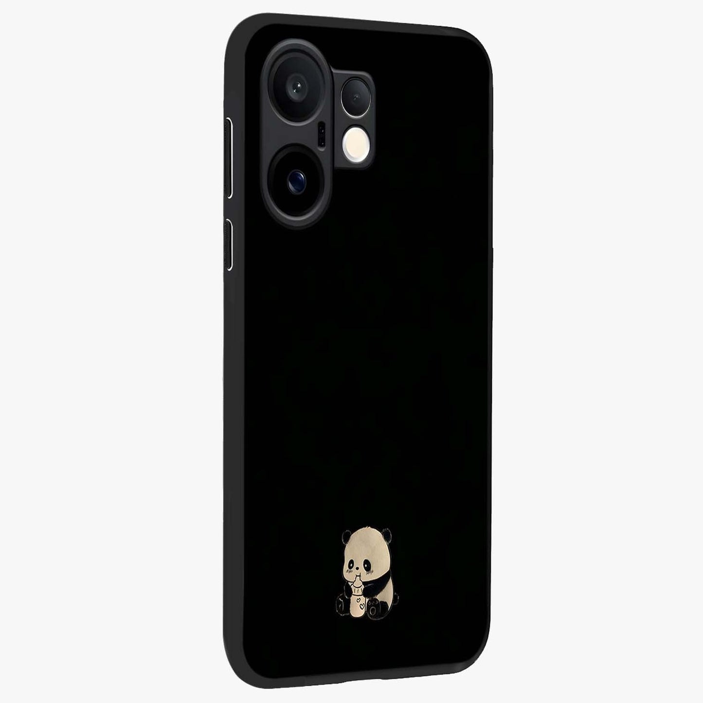 Midnight Panda Love Glass Case upright view showcasing charming panda artwork with playful romantic theme.