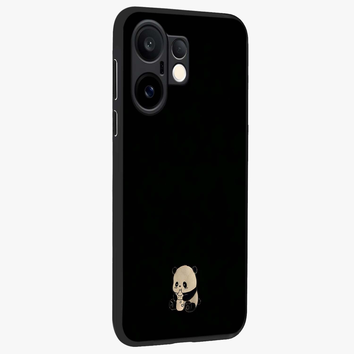 Midnight Panda Love Glass Case upright view showcasing charming panda artwork with playful romantic theme.