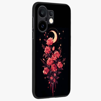 Moonlit Floral Elegance Glass Case upright view showcasing delicate floral artwork with refined night inspired theme.