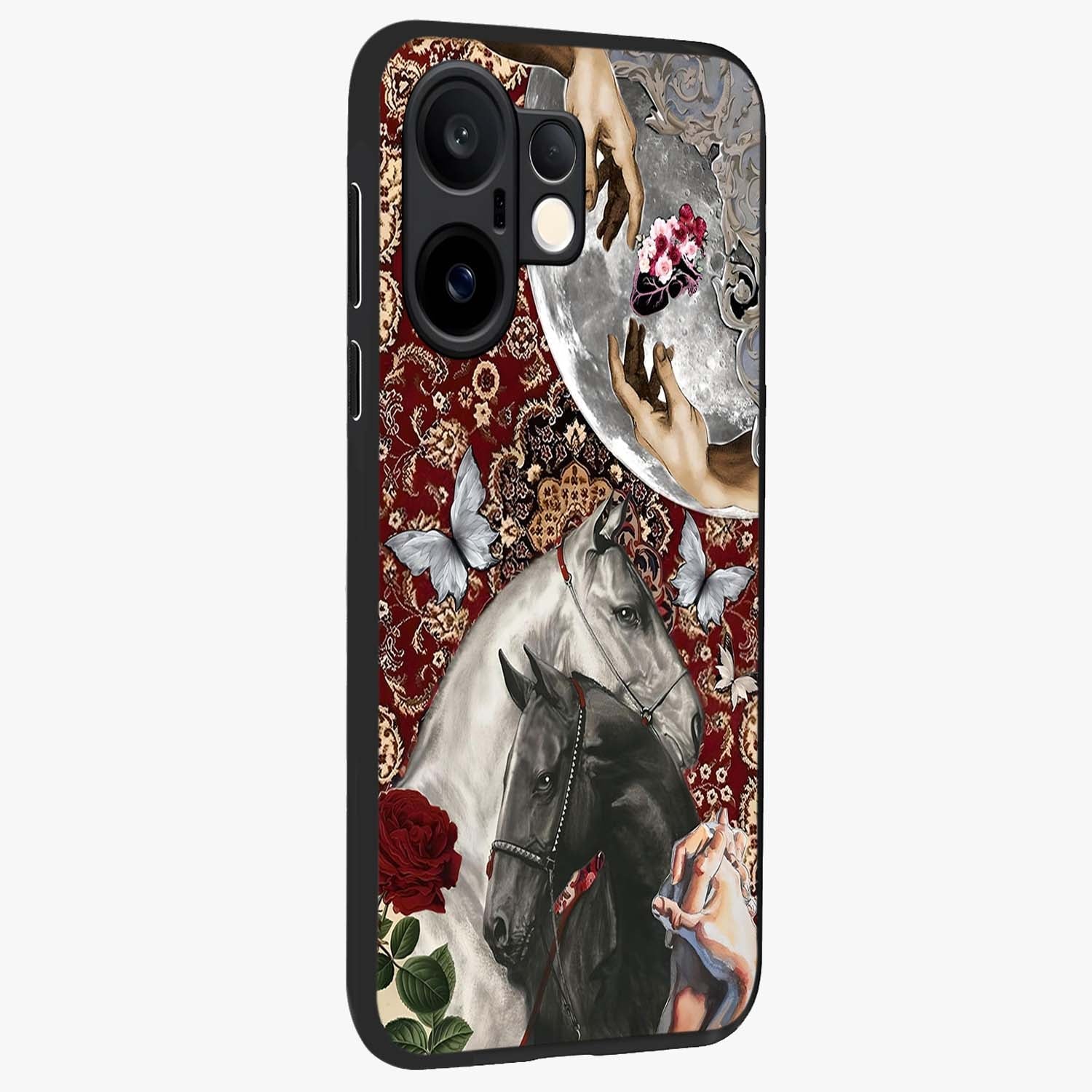Moonlit Royal Stallion Glass Case upright view showcasing dramatic horse artwork with glowing moon themed design.