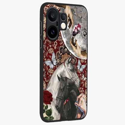 Moonlit Royal Stallion Glass Case upright view showcasing dramatic horse artwork with glowing moon themed design.