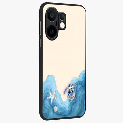 Ocean Drift Turtle Glass Case upright view showcasing calm underwater turtle artwork with nature inspired theme.