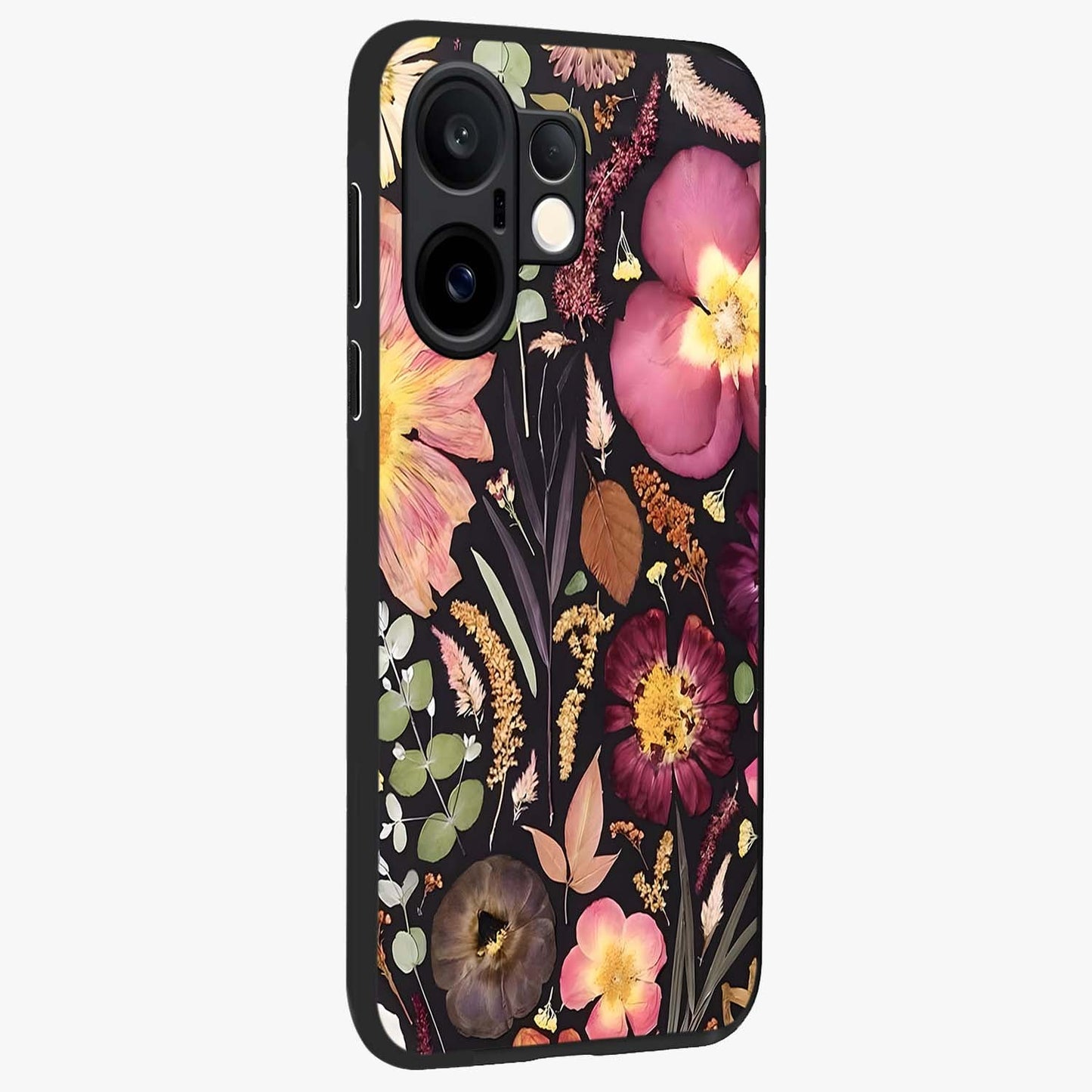 Petal Dream Tapestry Glass Case upright view showcasing detailed floral tapestry artwork with artistic nature theme.