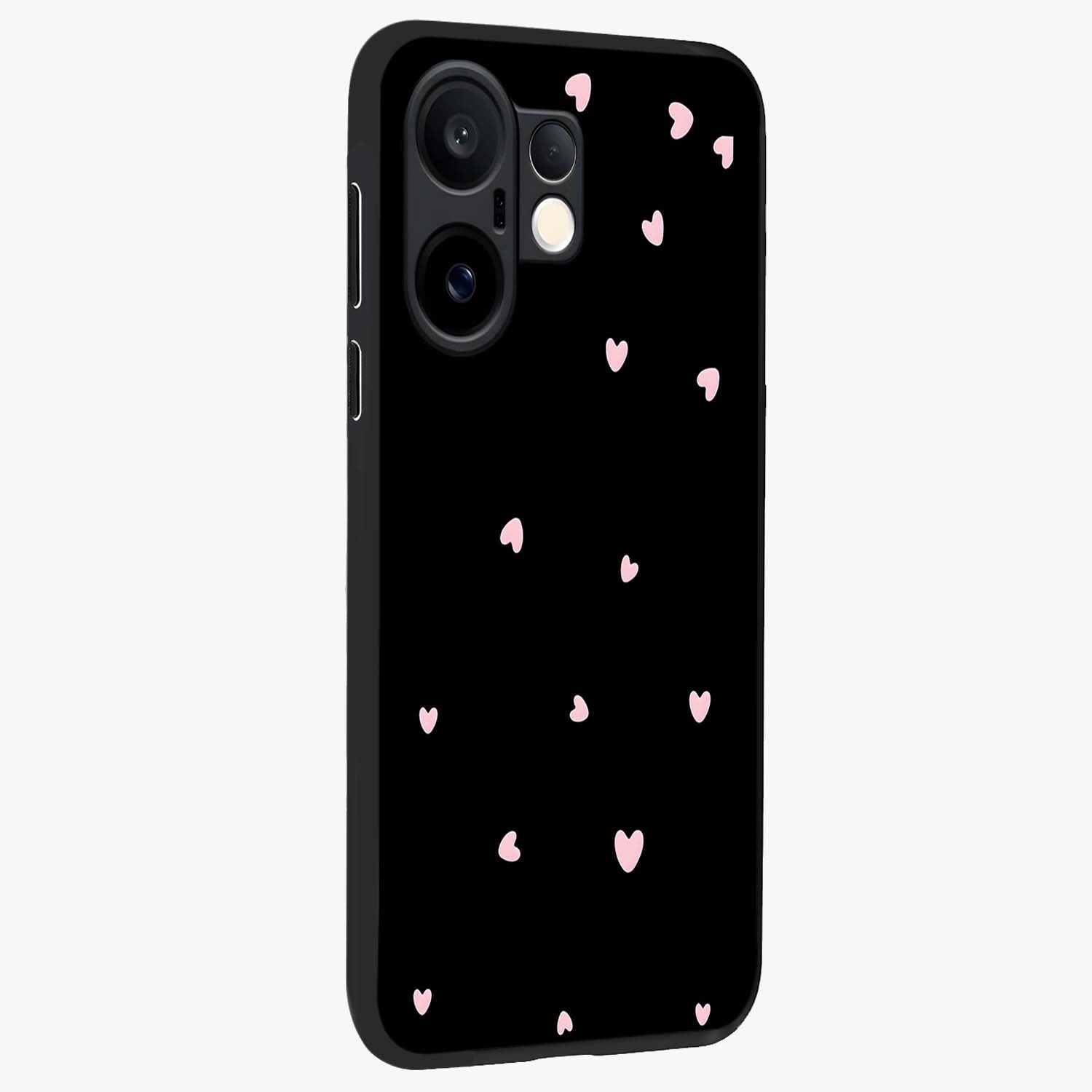 Pink Love Drops Glass Case upright view showcasing charming heart drop artwork with romantic playful theme.