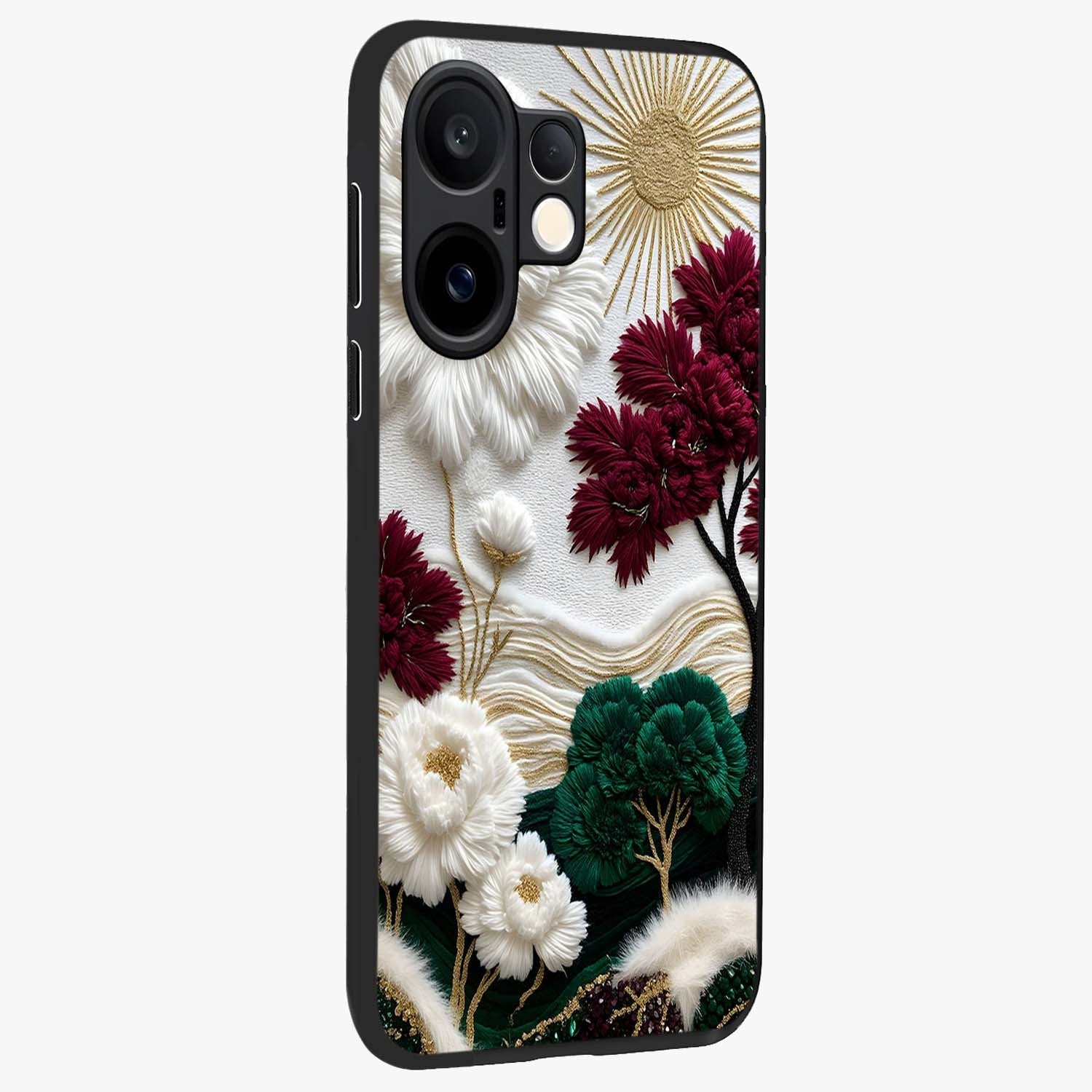 Radiant Bloom Elegance Glass Case upright view showcasing decorative flower artwork with refined botanical theme.