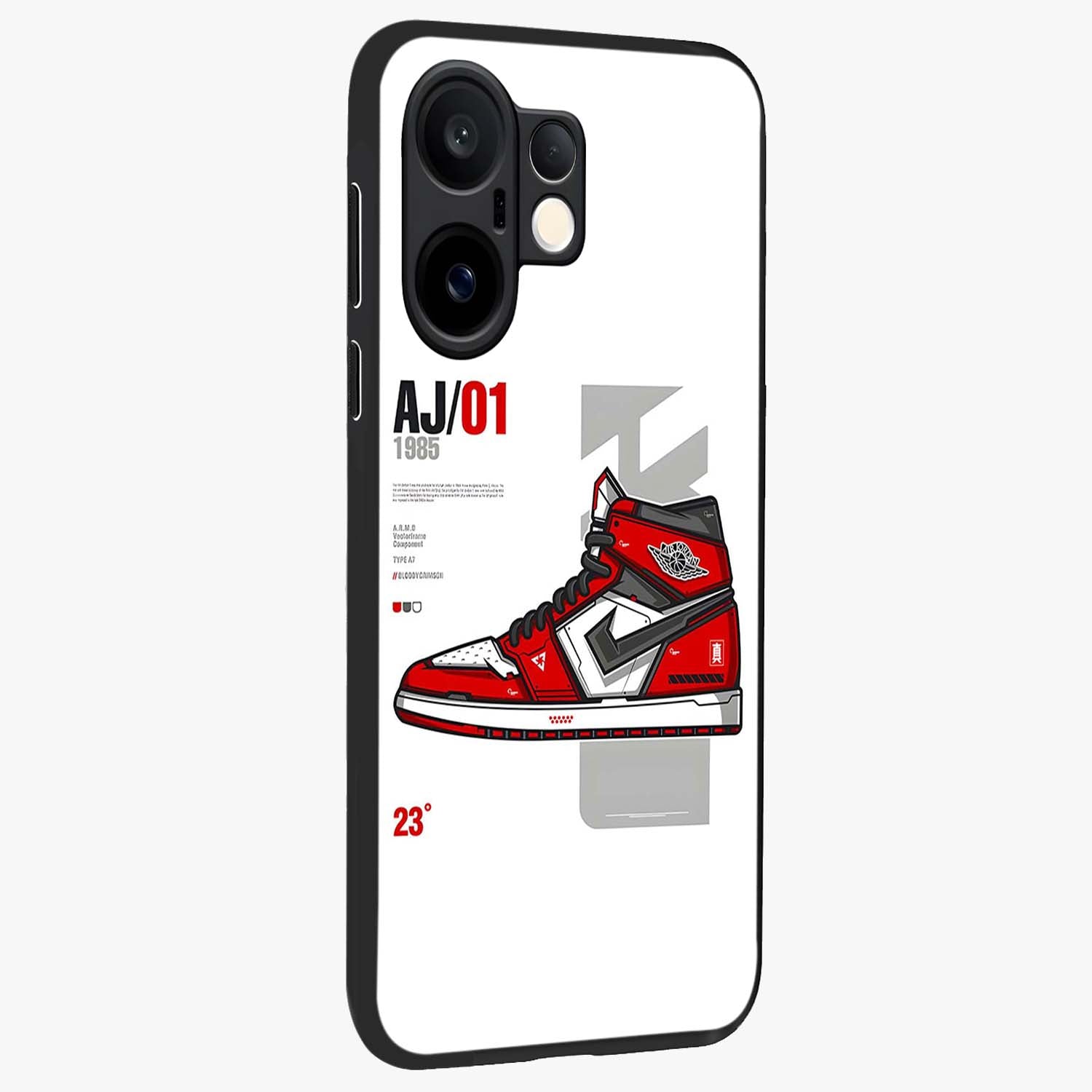 Retro Sneaker Blueprint Glass Case upright view showcasing stylish sneaker illustration with vintage streetwear theme.