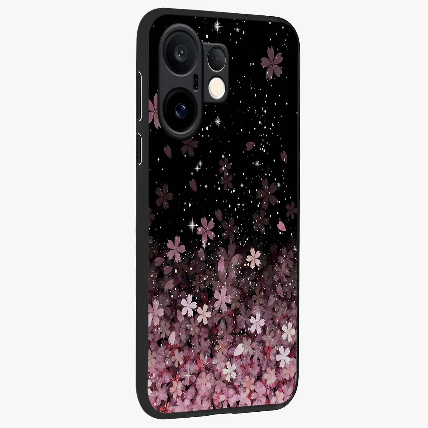 Small Starry Flowers Glass Case upright view showcasing charming floral artwork with dreamy starry theme.