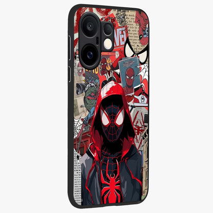 Spider Collage Street Glass Case upright view showcasing bold superhero artwork with urban street theme.
