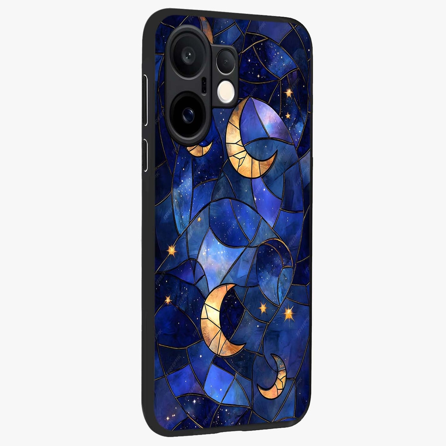 Starlit Sky Tapestry Glass Case upright view showcasing elegant starry sky artwork with cosmic decorative theme.