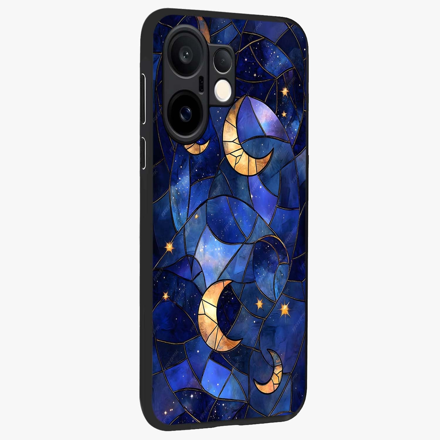 Starlit Sky Tapestry Glass Case upright view showcasing elegant starry sky artwork with cosmic decorative theme.