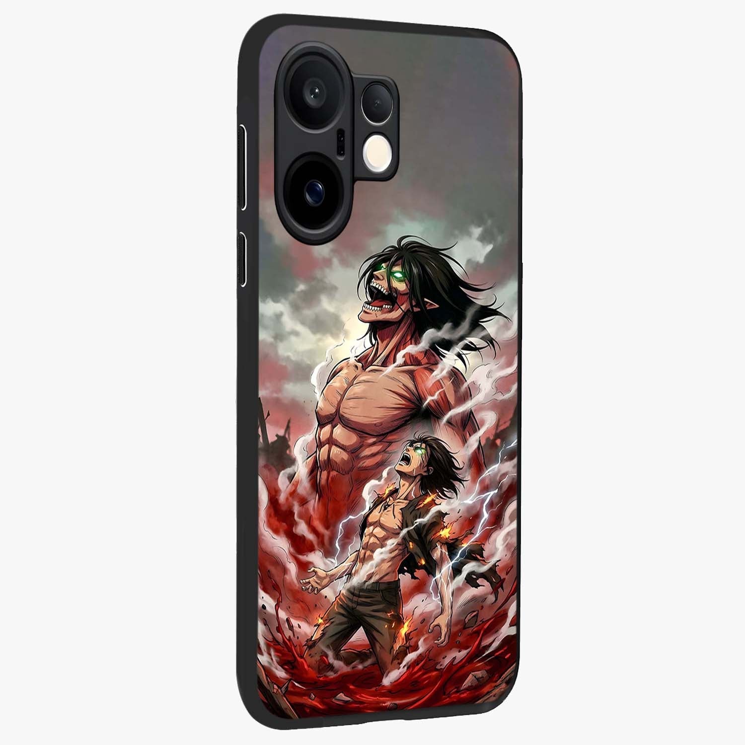 Titan Awakening Fury Glass Case upright view showcasing intense titan artwork with epic fantasy theme.