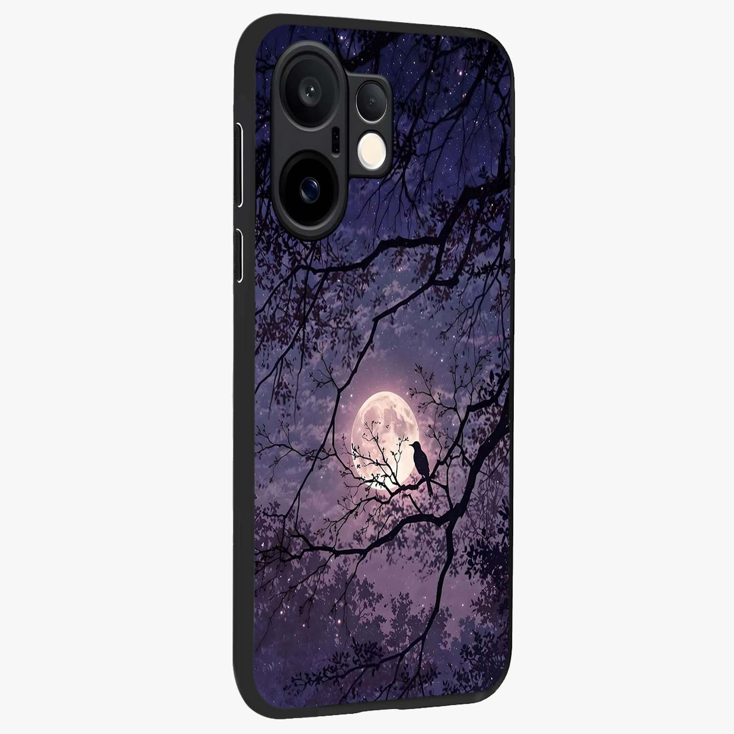 Whispering Moon Silence Glass Case upright view showcasing peaceful moon artwork with tranquil celestial theme.
