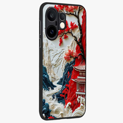 Whispers Of Sakura Waves Glass Case upright view showcasing delicate cherry blossom artwork with elegant nature theme.